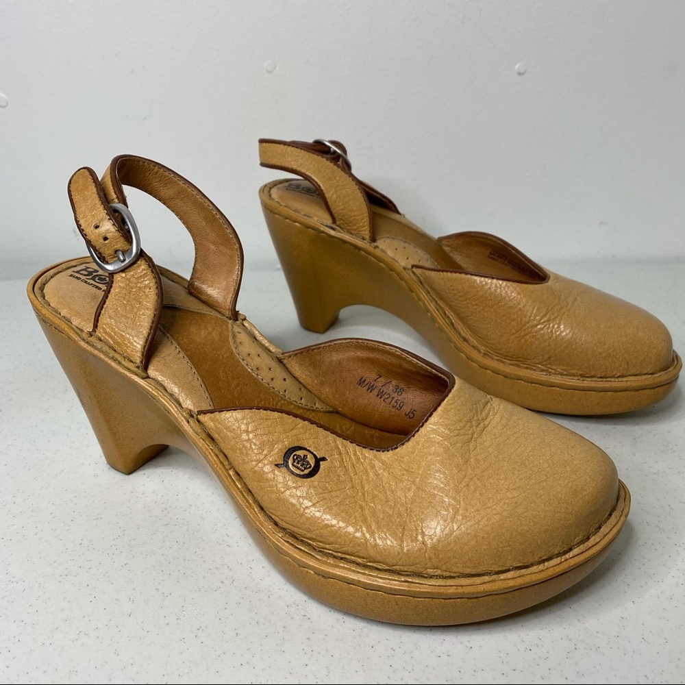 Born Tan Leather Ankle Strap Clogs Size 7